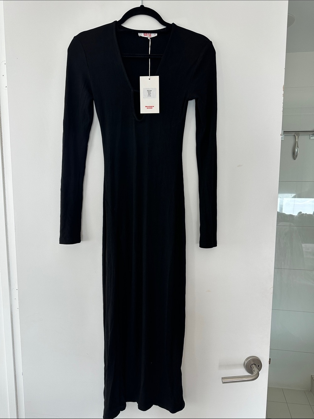 Bayse Black Long-Sleeve Ribbed Maxi Dress